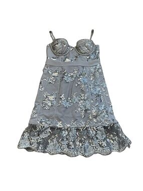 NBD X Revolve Gray Sequin Embroidered Corset Mini Dress Cocktail Party Evening
